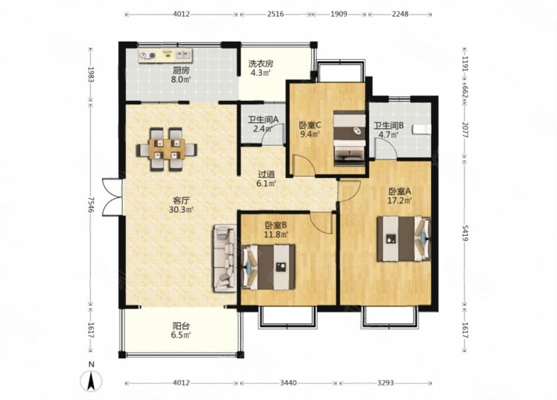 有钥匙 公小十二 清华坊电梯房 一梯二户 南北通风户型,兴佳清华坊