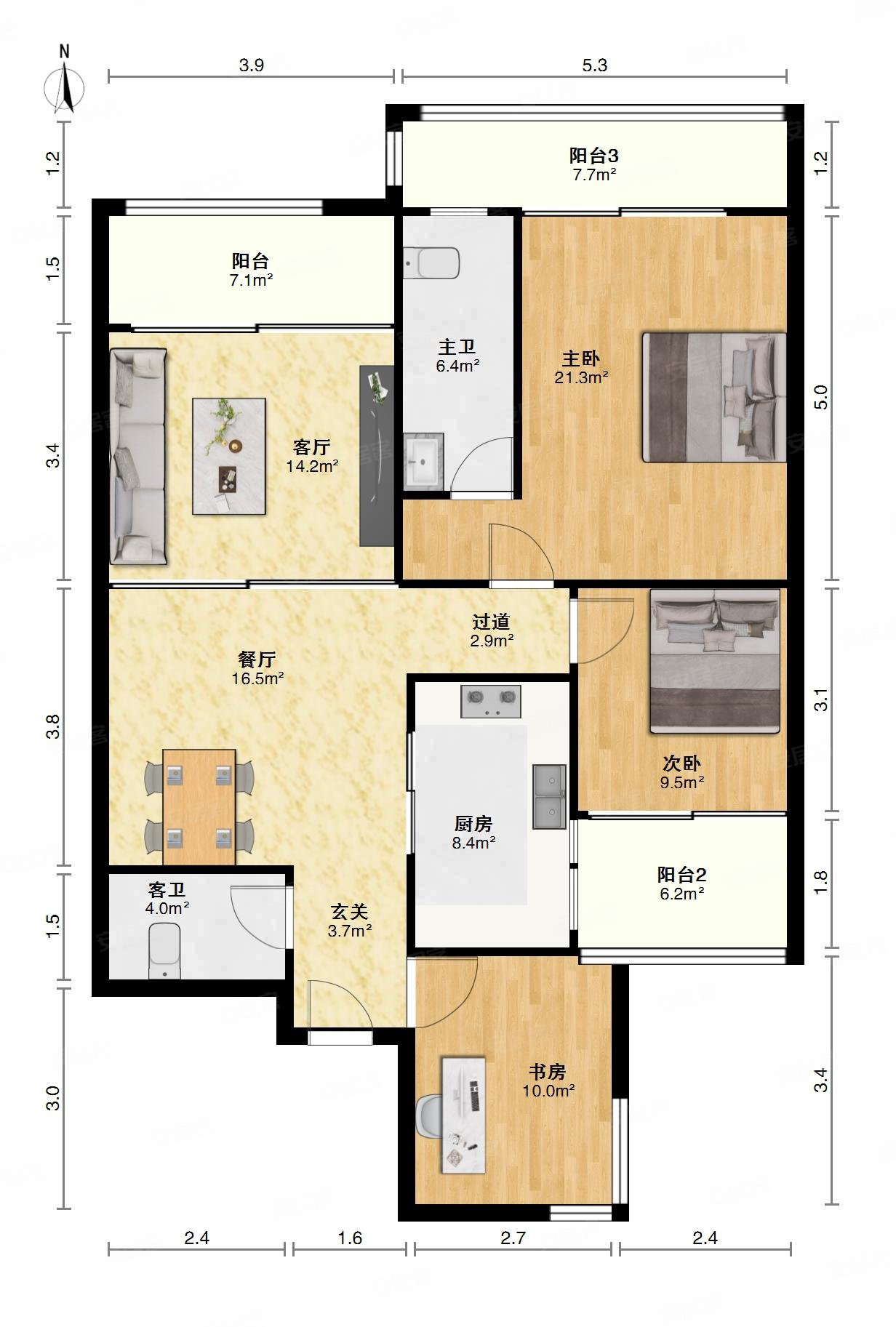 保利东湾国际3室2厅2卫87.46㎡南北122万