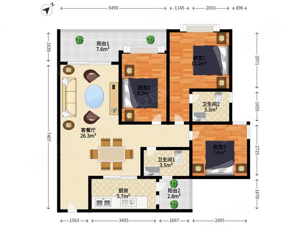 深圳罗湖黄贝岭深业东岭深业东岭 3室2厅 8500.0元出租房源真实图片