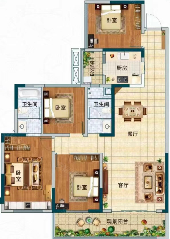 启航嘉园4室2厅3卫125㎡南北58万