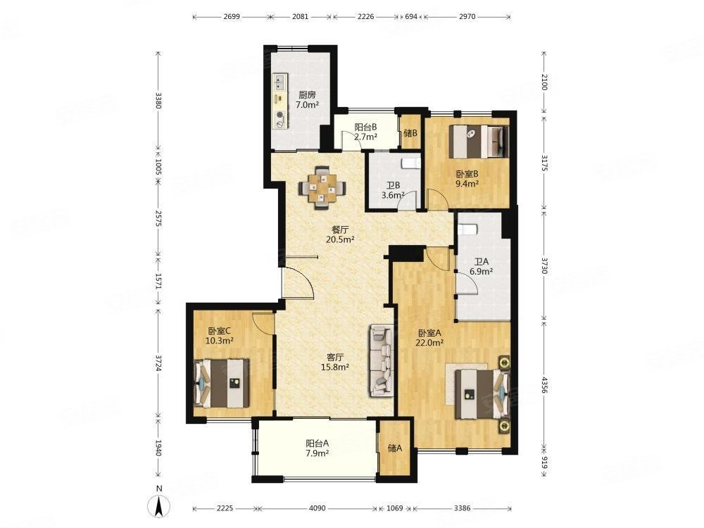 绿城桂花园3室2厅2卫156㎡南268万