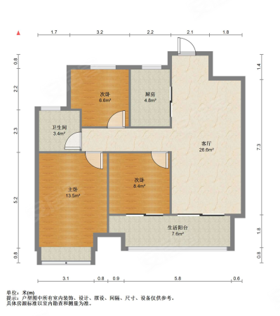 万科时代之光3室2厅1卫93㎡南北94.8万