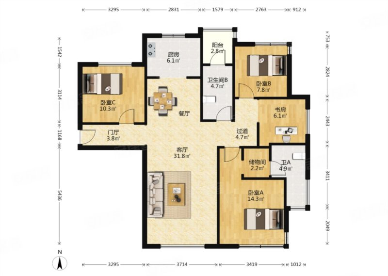 保利西海岸(a区)4室2厅2卫129.66㎡南202万