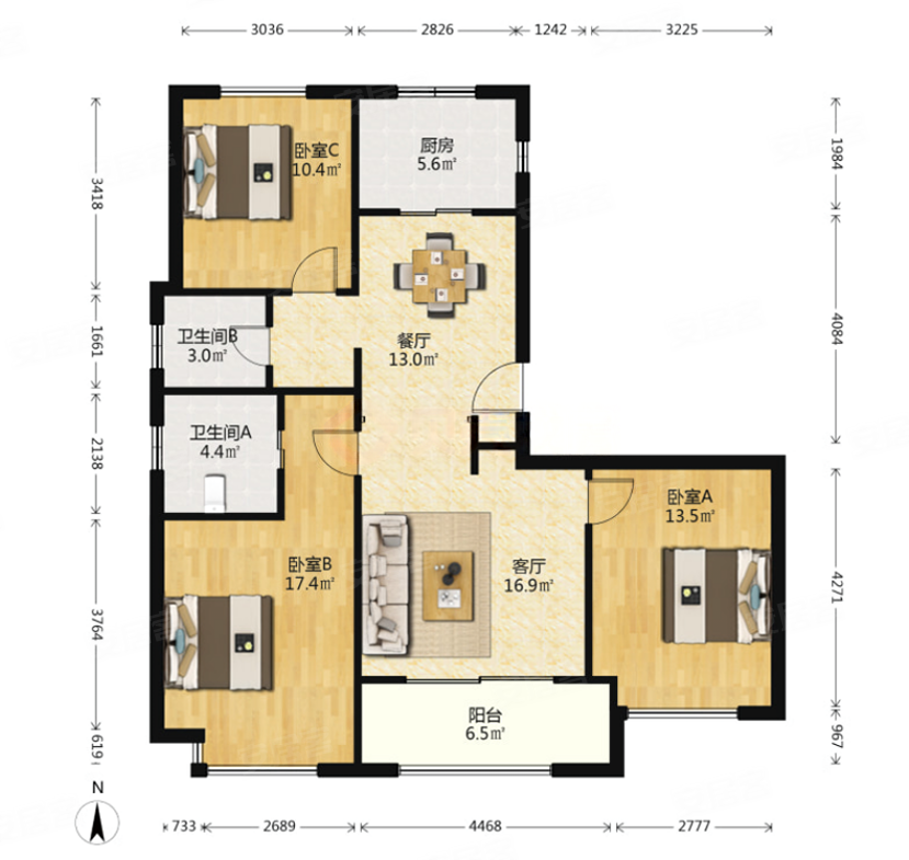 虹桥正荣府西华远大健康城南北通透飞机户型