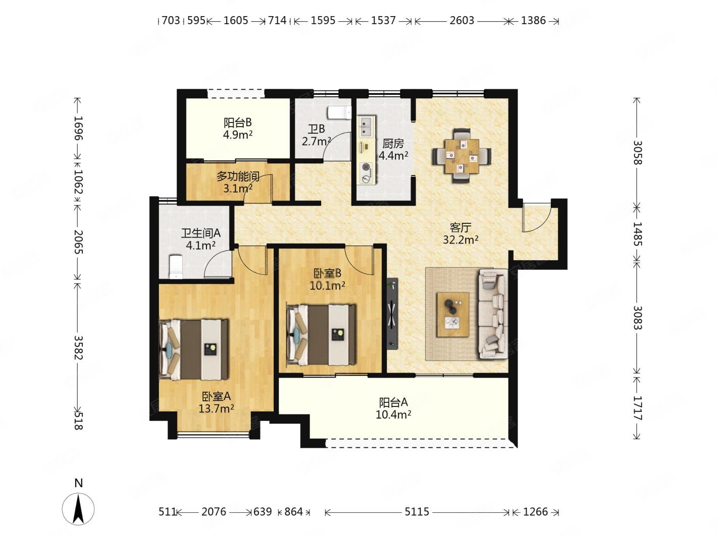 绿地与湖南区3室2厅南北