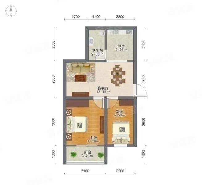 山居花园兰苑2室2厅1卫93㎡南北90万