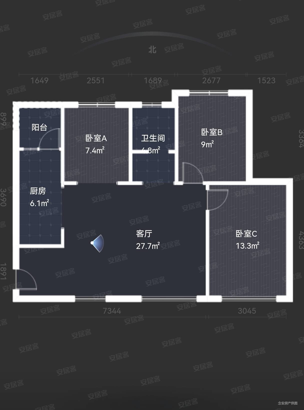 馥桂园熙玥3室2厅1卫97.66㎡南北145万