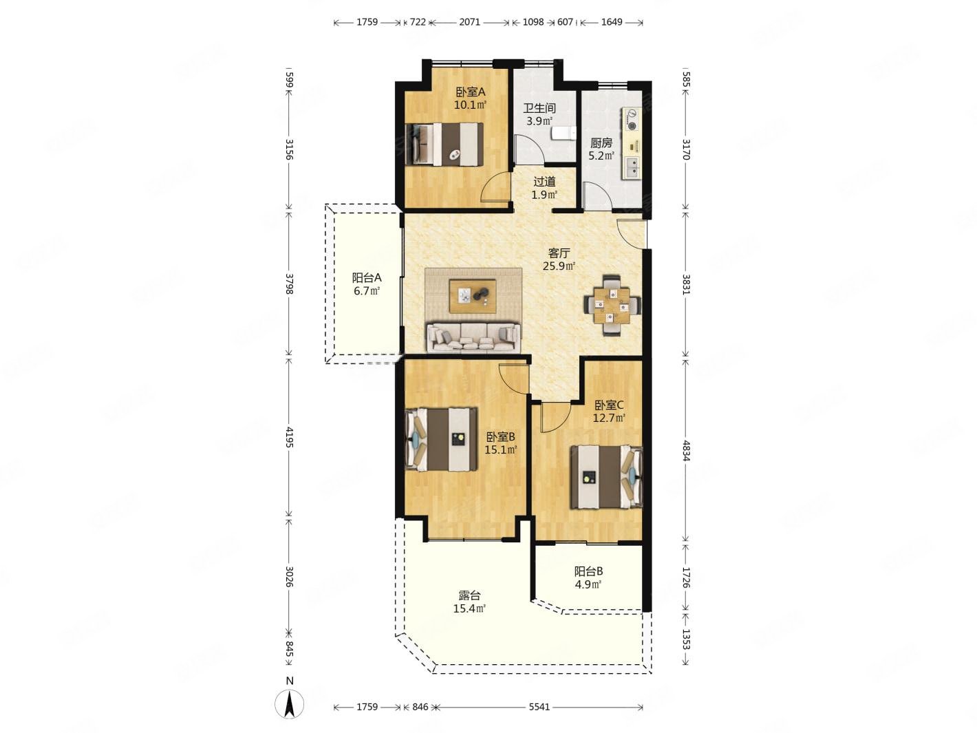 绿地海悦 三房 双阳台 带小露台 开发商精装 户型方正 边户