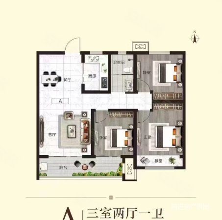 水晶城3室2厅2卫121㎡南北46万