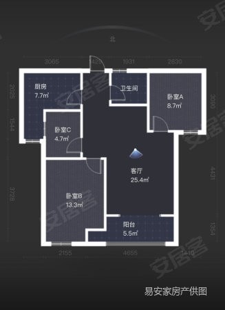 皇家一里3室2厅1卫94㎡南北65万