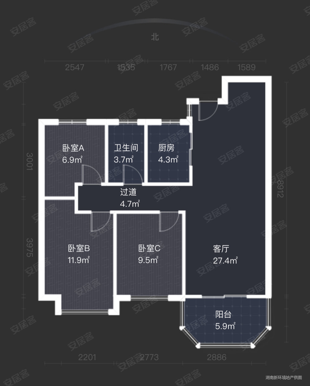 明昇壹城3室2厅2卫96.13㎡南北143万