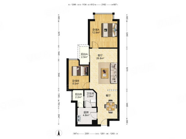 伊顿182室2厅1卫77.47㎡南490万