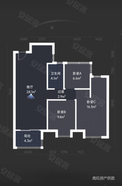 中旅城(三期)3室2厅1卫88㎡南北152万