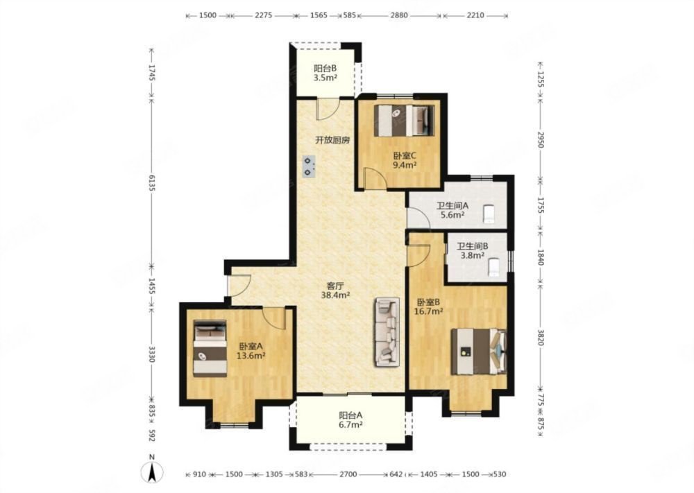 工大花园3室2厅2卫132㎡南北84.6万