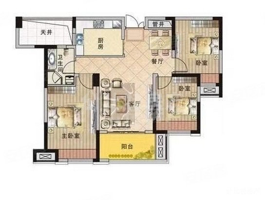 鹏欣领誉一期3室2厅1卫95.07㎡南北114万