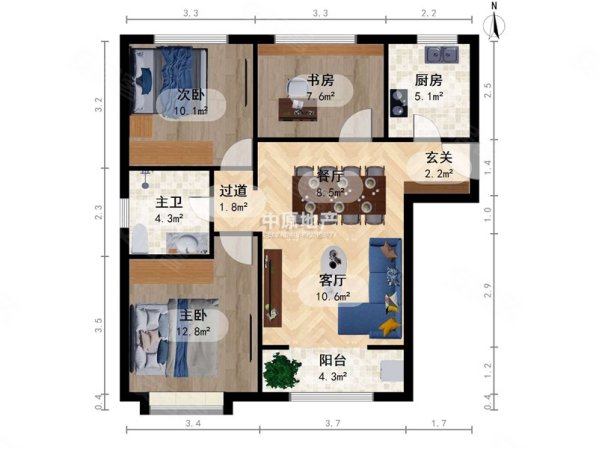 翰澜苑3室2厅1卫94.22㎡南北318万