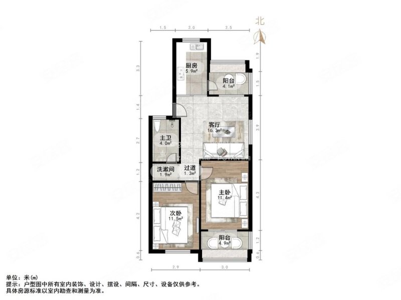 千鹤园小区2室1厅1卫71㎡南北56万