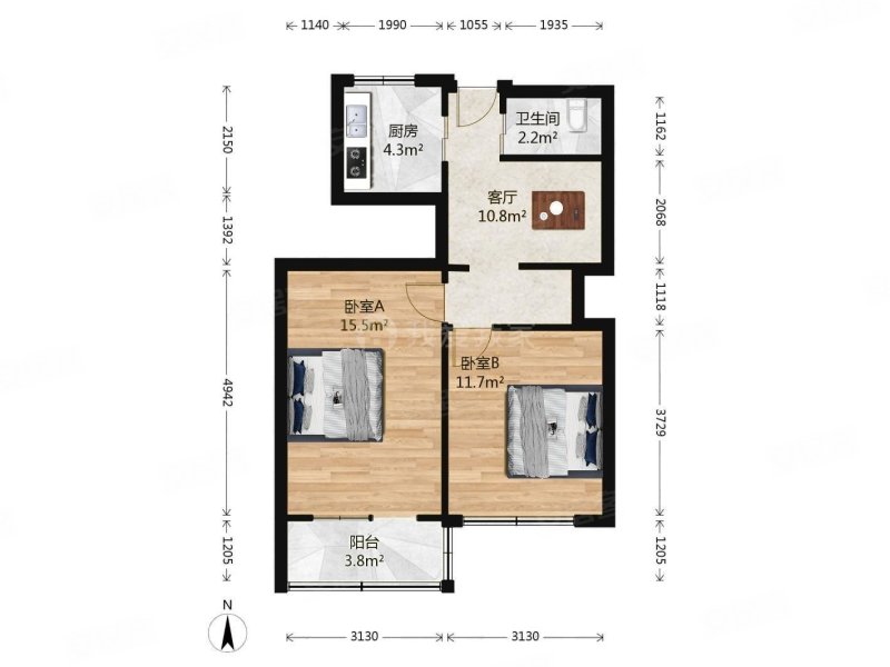 呼家楼北街小区2室1厅1卫64.18㎡南439万