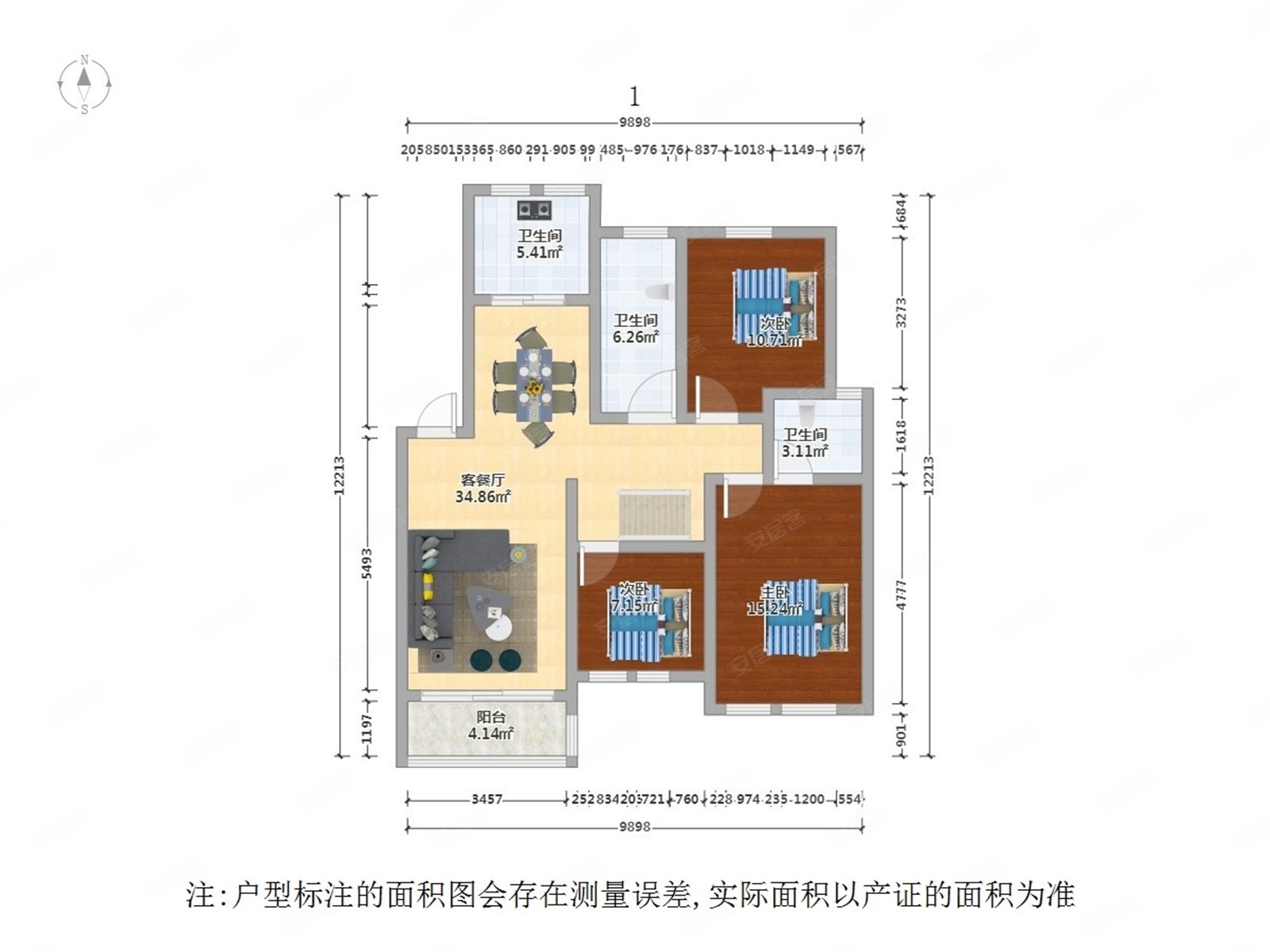 公园天下6室3厅2卫192㎡南北388万