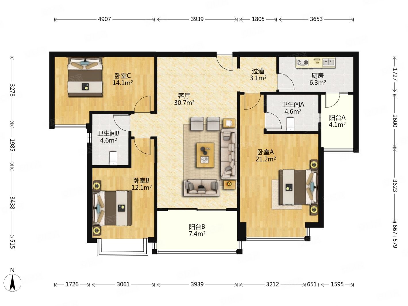 恒大金碧天下高楼层视野好南北通透精装可拎包入住双卫