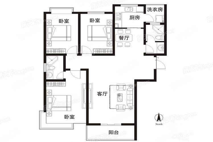 龙门一号院3室2厅2卫140㎡南北68万