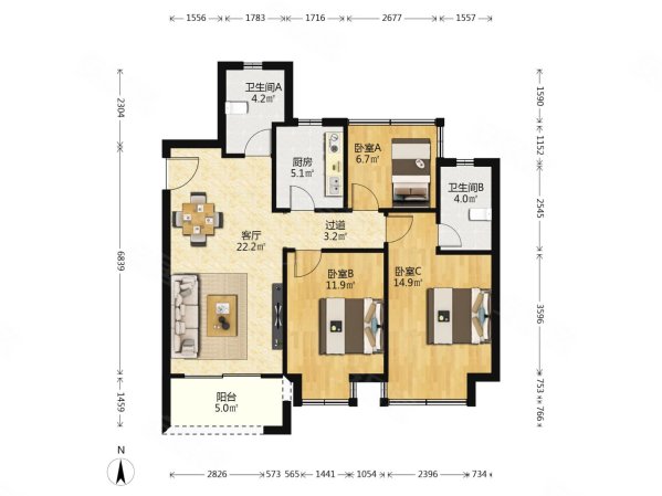 融筑儒林花园3室2厅2卫98.94㎡南320万