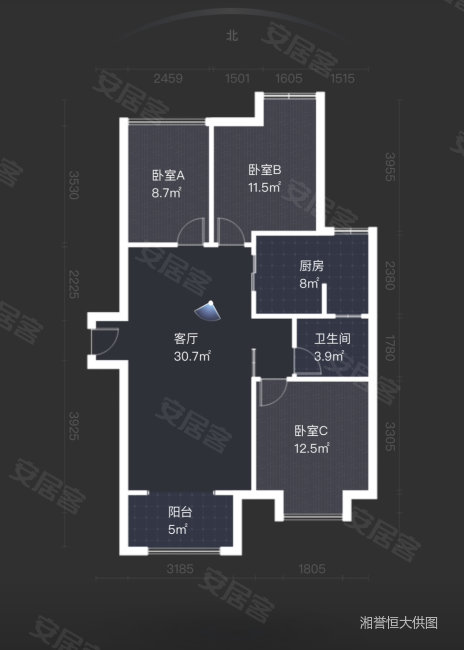 华晨栗雨香堤3室2厅1卫101㎡南北58.8万