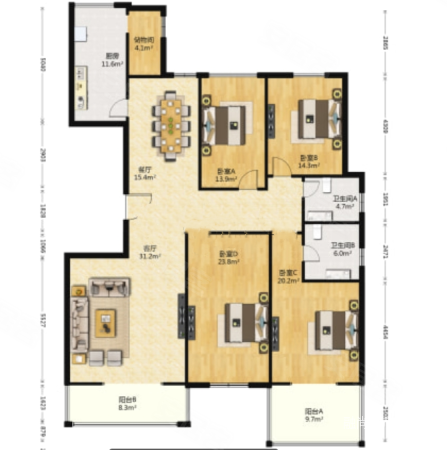 15米,诚心出售,振业泊公馆二手房,298万,4室2厅,2卫,206平米-西安安居