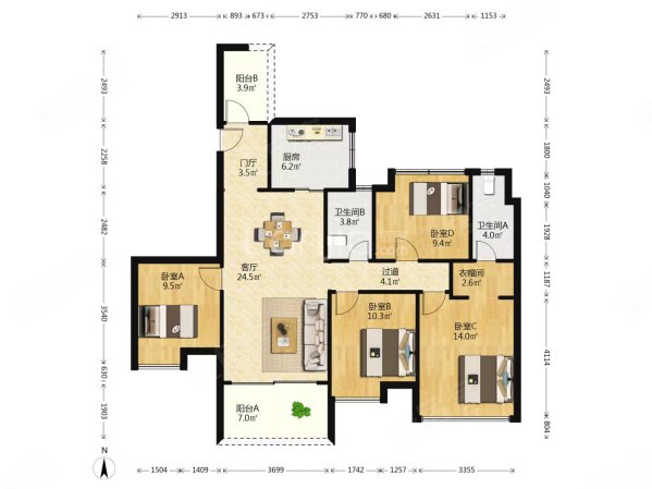 时代天韵4室2厅2卫139㎡南340万