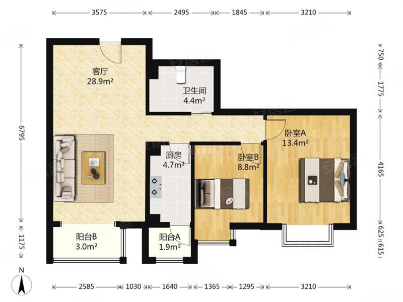 好房急售 加州水郡简装两居 满五一套 方正户型