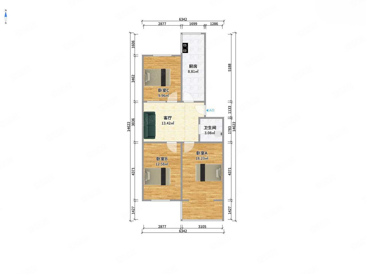 建业街小区3室1厅1卫83.86㎡南北124万