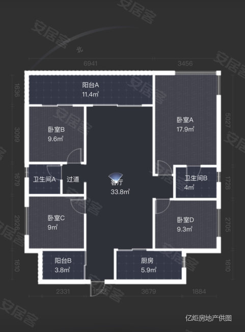 万科理想城F区4室2厅2卫128㎡南北131万