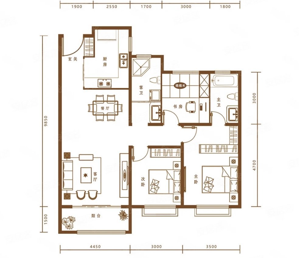 新馨美寓3室2厅1卫110㎡南北66万