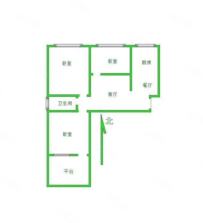 绿都皇城3室2厅1卫94.42㎡南北103万