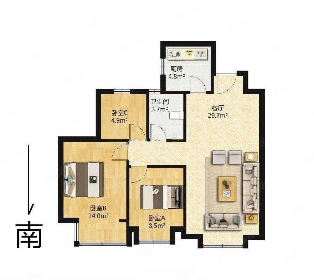 融泰城房龄新南北通透交通便利小三房满二