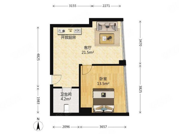 苏宁雅悦(商住楼)1室1厅1卫59.52㎡东226万