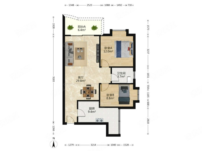 翠园小区2室2厅1卫80㎡北518万