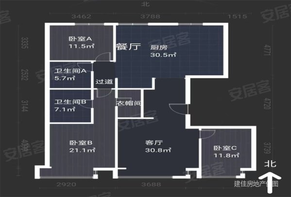 西美第五大道小区3室2厅2卫168㎡南270万