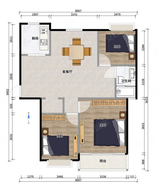 瑞扬家园3室2厅1卫112㎡南130万