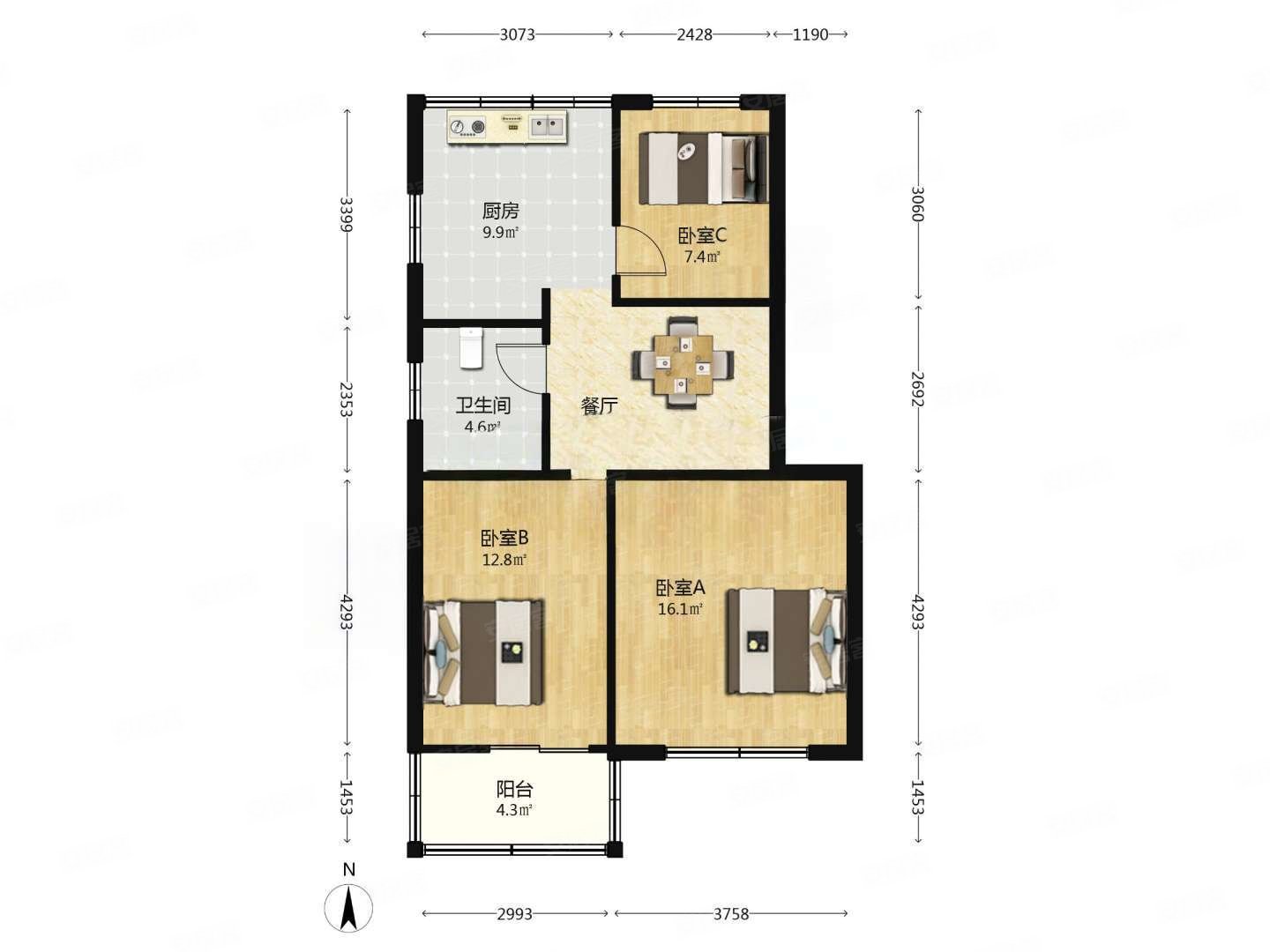 温馨家园2室2厅1卫80㎡南北32万
