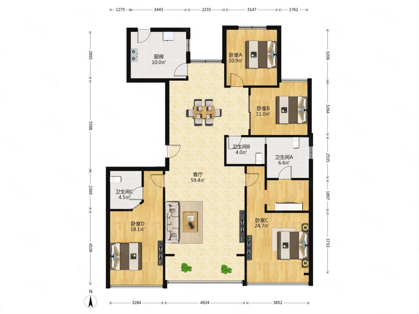 九颂山河4室2厅2卫192.32㎡南628万