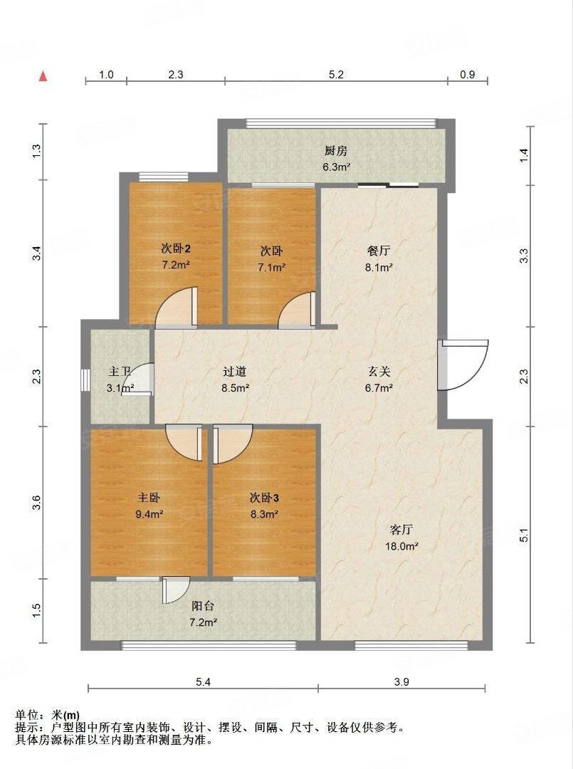 川亿凯旋国际公馆B区4室2厅2卫150㎡南北85万