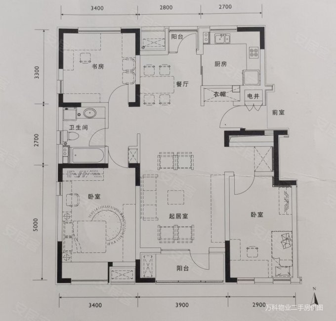 万科金色家园3室2厅1卫117.62㎡南北399万