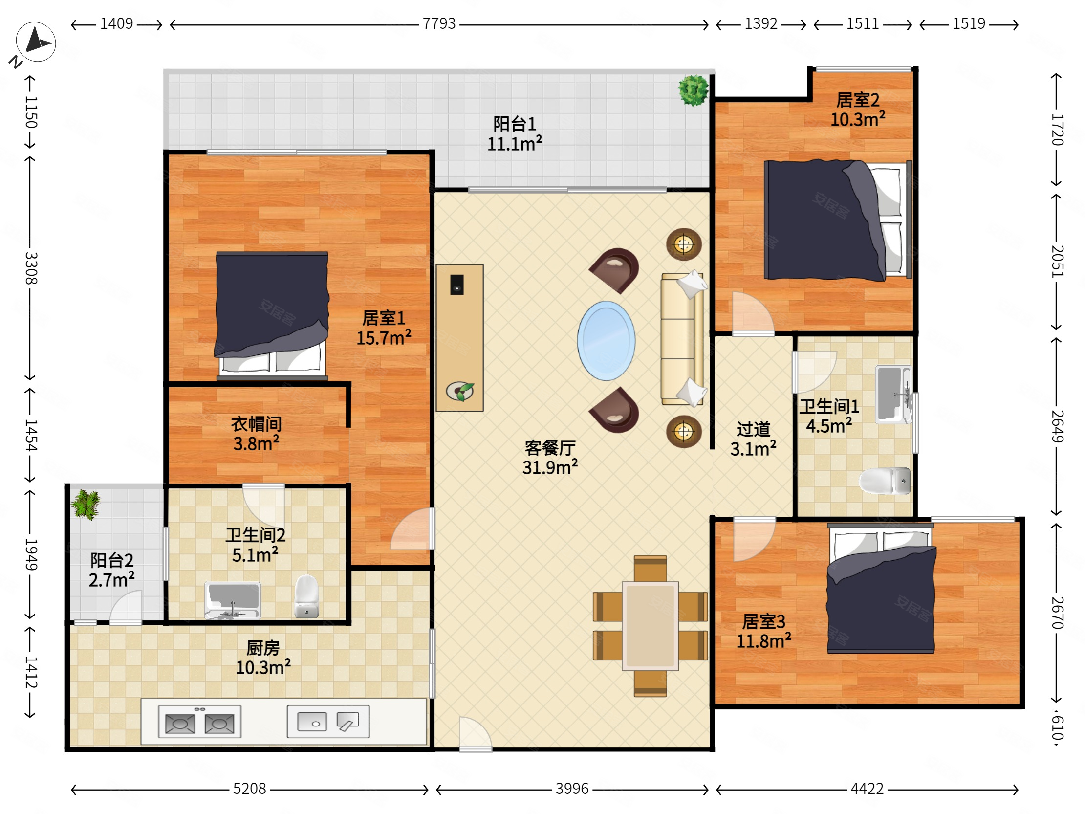 南沙金茂湾3室2厅2卫124㎡东南345万