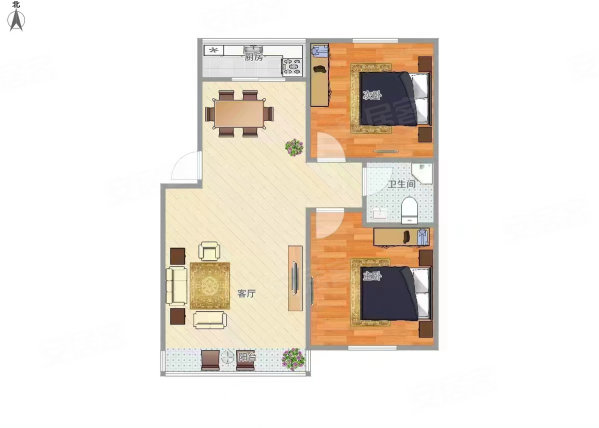 城建雅馨(中华路)2室2厅1卫100㎡南北58万