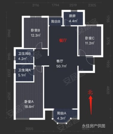 欧景园3室2厅2卫155.21㎡南北219万