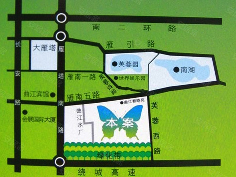 曲江城市花园二期誉峰交通图