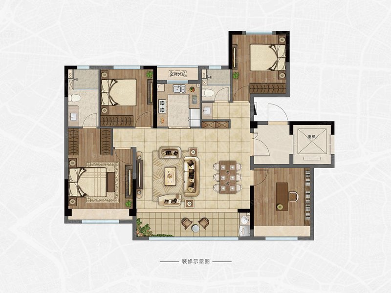 d户型,建筑面积约133㎡四室两厅两卫.一梯两户双开设计,约13.