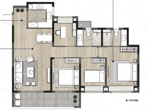 建面约130㎡户型总体来说,紫樾府的户型偏向刚需