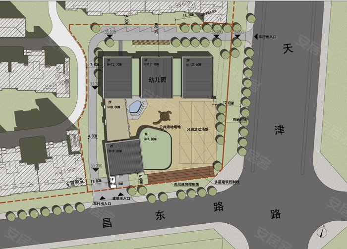 1,对幼儿园平面,立面效果和场地进行优化设计,降低外部干扰,提升内部